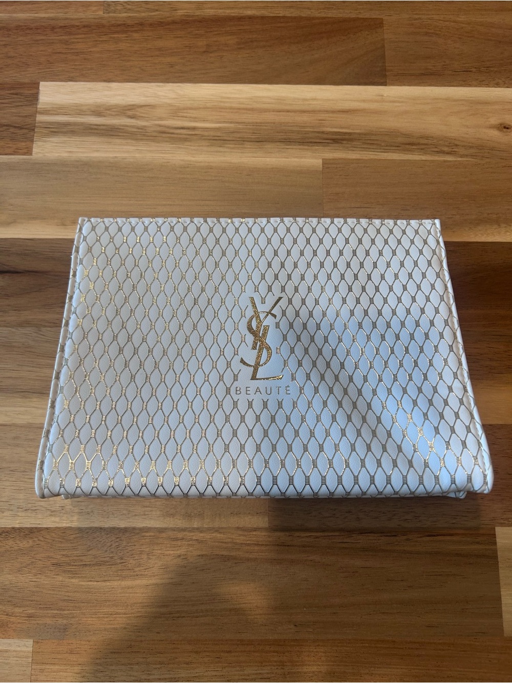 YSL Beauté White & Gold Snakeskin-Print Cosmetic Pouch